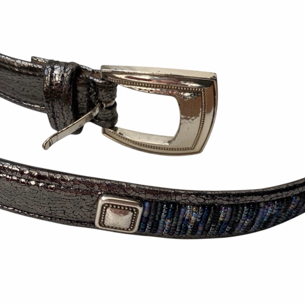 Brighton Purple Blue Beaded Silver Leather Belt - EC - Small